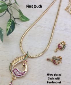 Multi Colour Peacock Designer Micro Plated Chain With Pendant Set