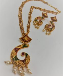 Multi Colour Matte Finished Pendant Chain Set