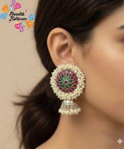 Multi Colour Pearl Cluster German Silver Jhumkha