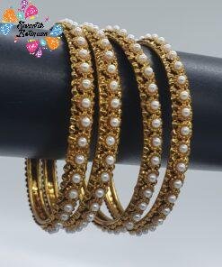 Gold pearl oxidised bangle