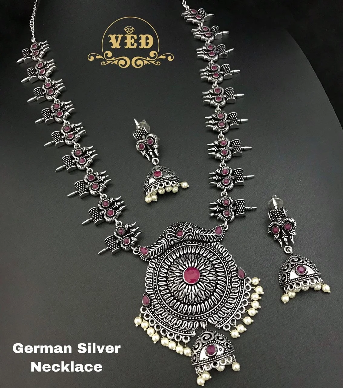 Ruby Pink Trisool Oxidised Silver Harram Ruby Pink Trisool Oxidised Silver Harram - Image 2