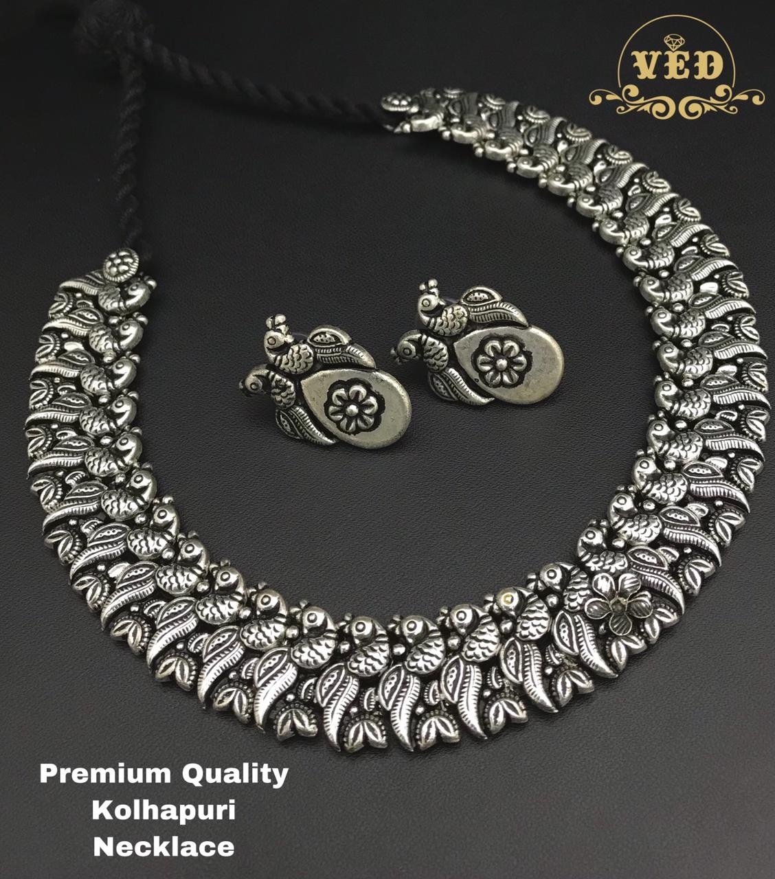 Peacock Designer Kolhapuri Silver Necklace Peacock Designer Kolhapuri Silver Necklace