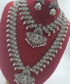 Alternative view of Maha Lakshmi Oxidised Silver Combo Semi Bridal Set