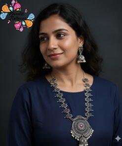 Ruby Pink Trisool Oxidised Silver Harram