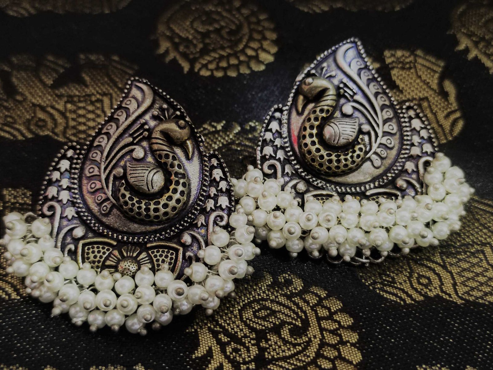 Gold Oxidised Earring