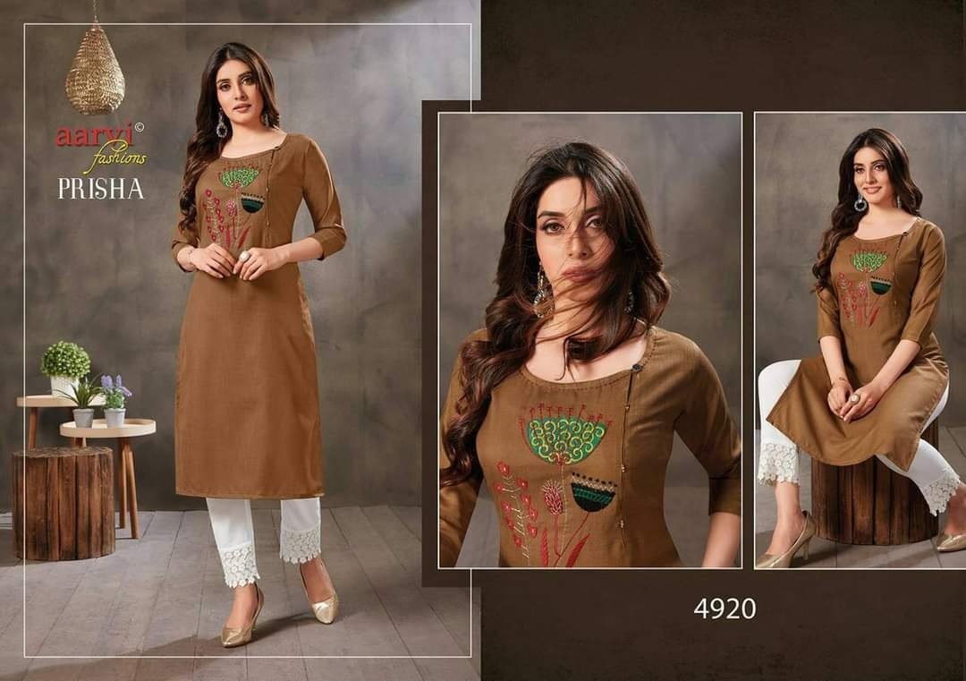 Brown Color Embroidery on Heavy Pure Ruby Cotton