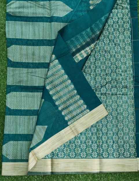 Peacock Green Silk Cotton Saree - Image 4