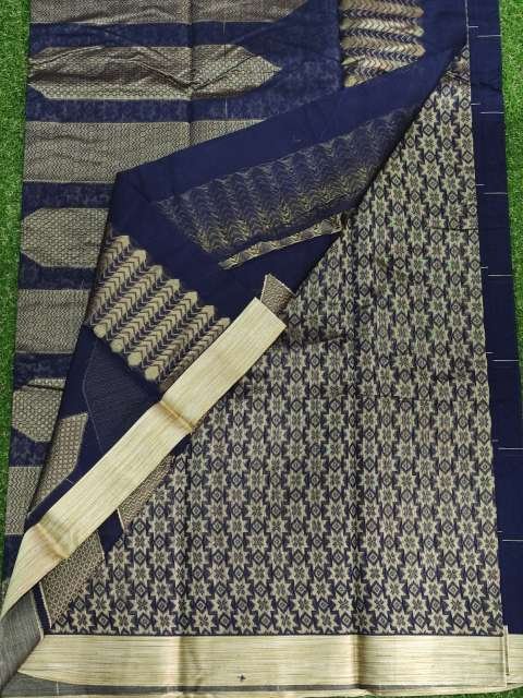 Navy Blue Silk Cotton Saree - Image 3