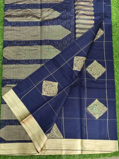 Navy Blue Silk Cotton Saree - Image 2