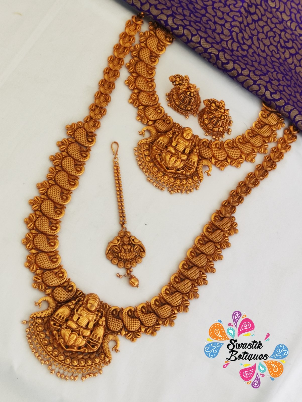 Maha Lakshmi Temple Matte Finished Semi Bridal Set Maha Lakshmi Temple Matte Finished Semi Bridal Set