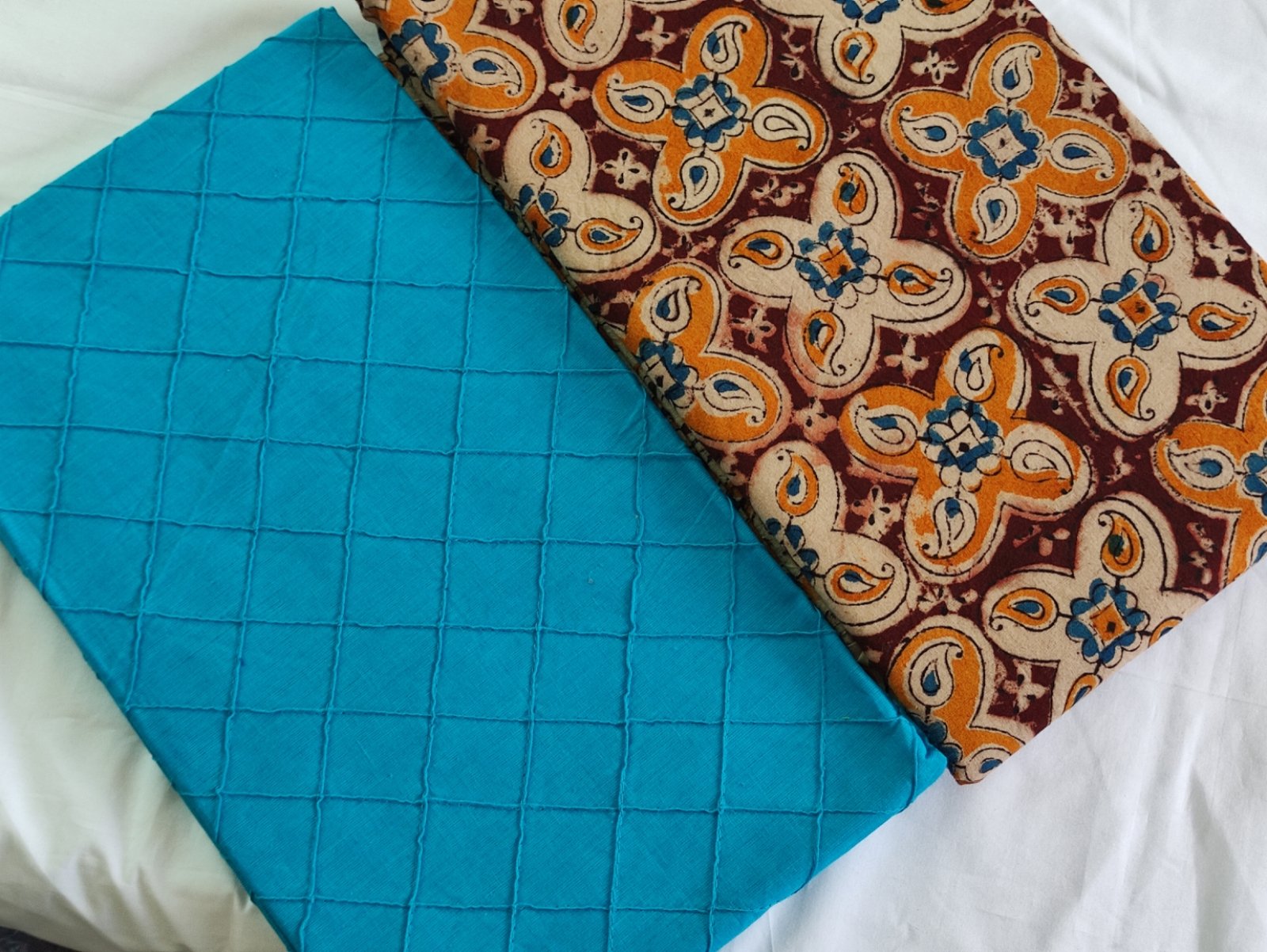 Light Blue and Brown Kalamkari Shalwar Material Light Blue and Brown Kalamkari Shalwar Material