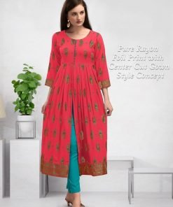 Light Pink Pure Rayon With Front Open  Frock Style Kurthi