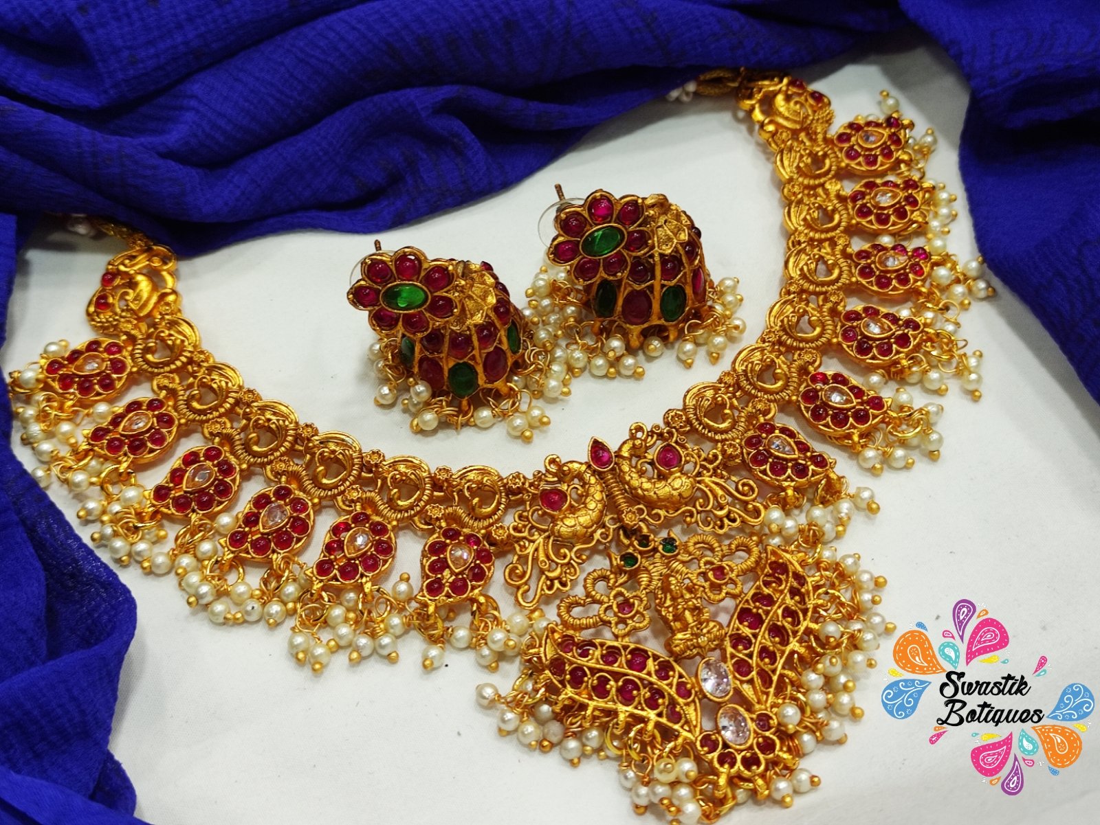 Peacock With Pearl Matte Finished Necklace Peacock With Pearl Matte Finished Necklace