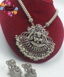 Lakshmi Silver Oxidised Matte Finished Necklace Lakshmi Silver Oxidised Matte Finished Necklace