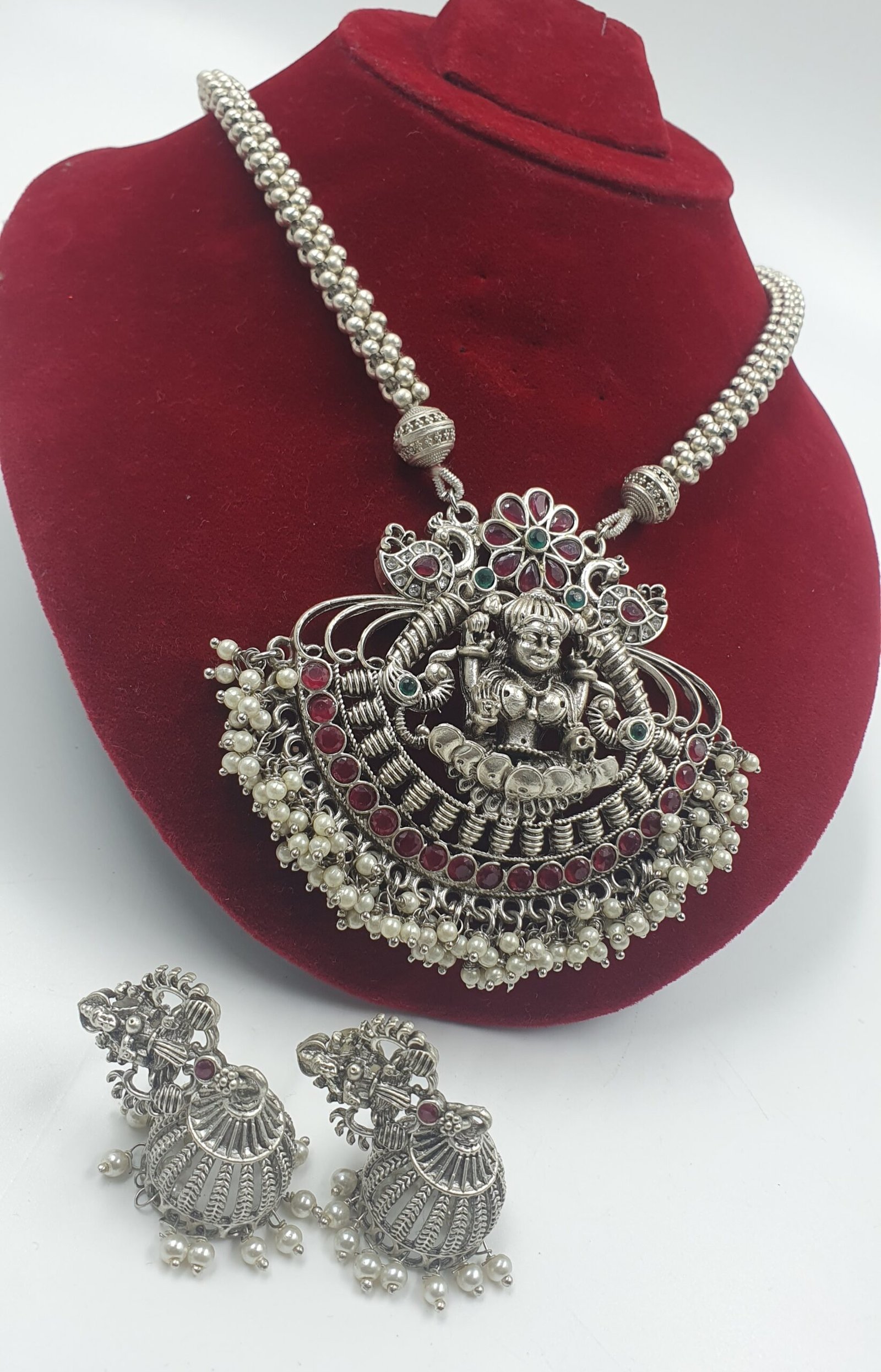 Lakshmi Silver Oxidised Matte Finished Necklace Lakshmi Silver Oxidised Matte Finished Necklace - Image 2