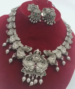 Alternative view of Lakshmi Silver Oxidised Matte Finished Necklace