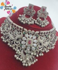 Silver Oxidised Matte Finished Necklace