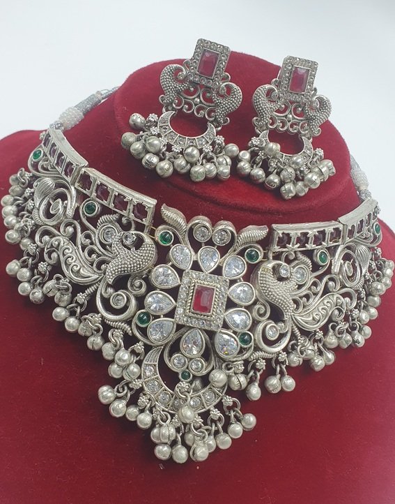 Silver Oxidised Matte Finished Necklace Silver Oxidised Matte Finished Necklace