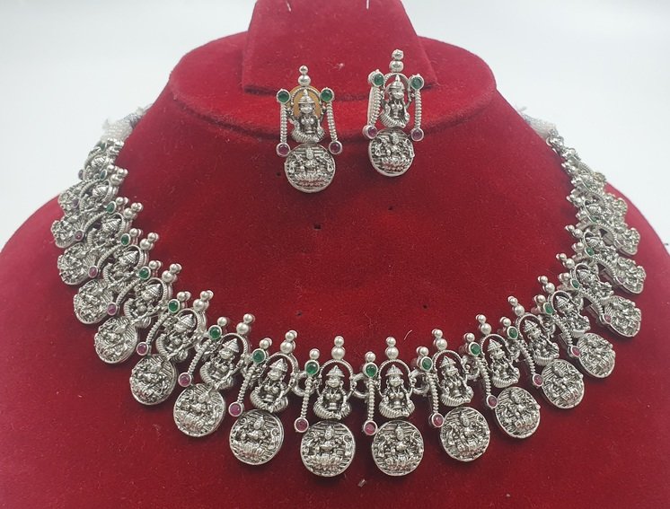 Lakshmi Coin Silver Oxidised Matte Finished Necklace Lakshmi Coin Silver Oxidised Matte Finished Necklace