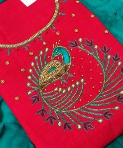 Pink and Blue Peacock Designer Shalwar Material