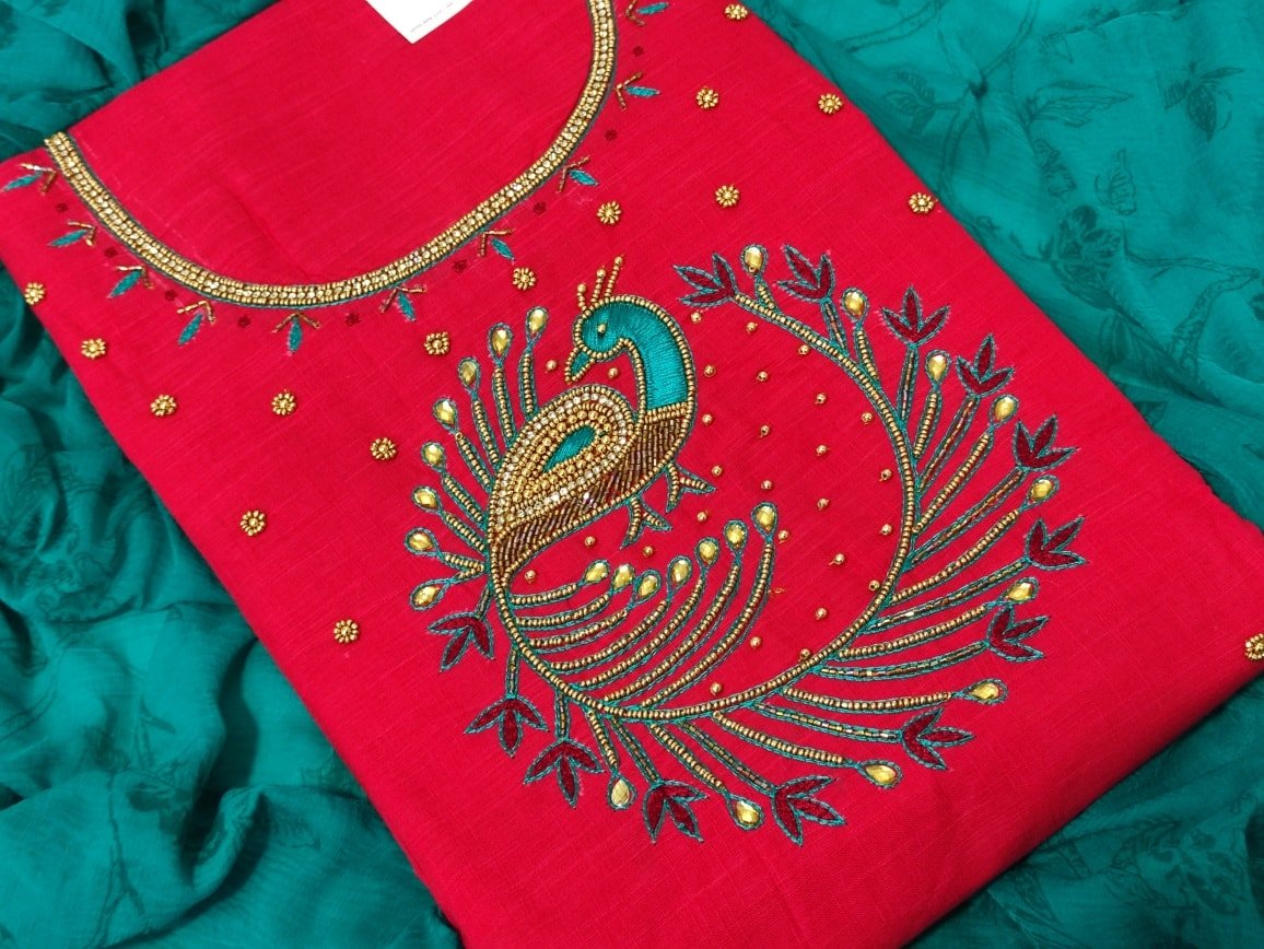 Pink and Blue Peacock Designer Shalwar Material Pink and Blue Peacock Designer Shalwar Material