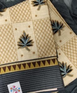 Grey & Black Pure Cotton Leaf Designer Shalwar Material