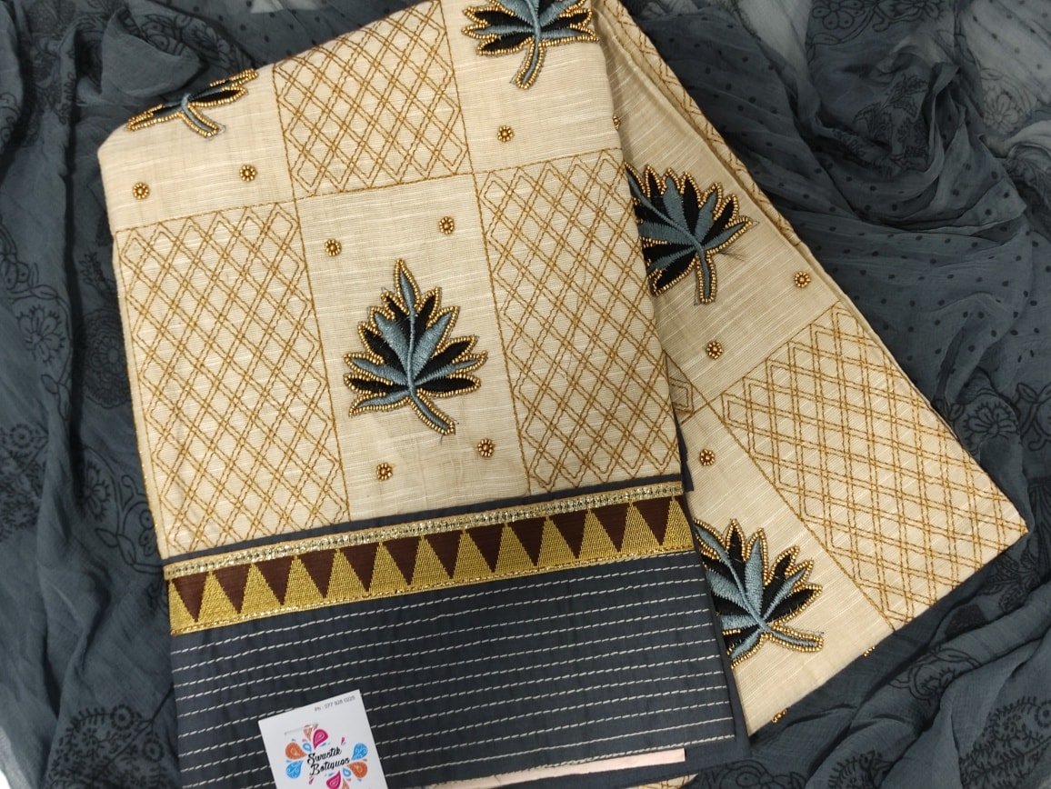 Grey & Black Pure Cotton Leaf Designer Shalwar Material Grey & Black Pure Cotton Leaf Designer Shalwar Material