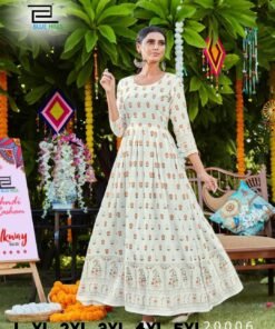 White Rayon Printed Long Frock