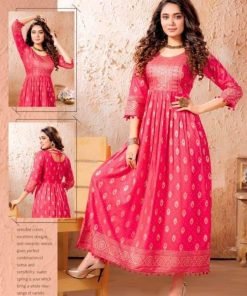Light Pink and Gold Designer Frock Style Women Kurthi