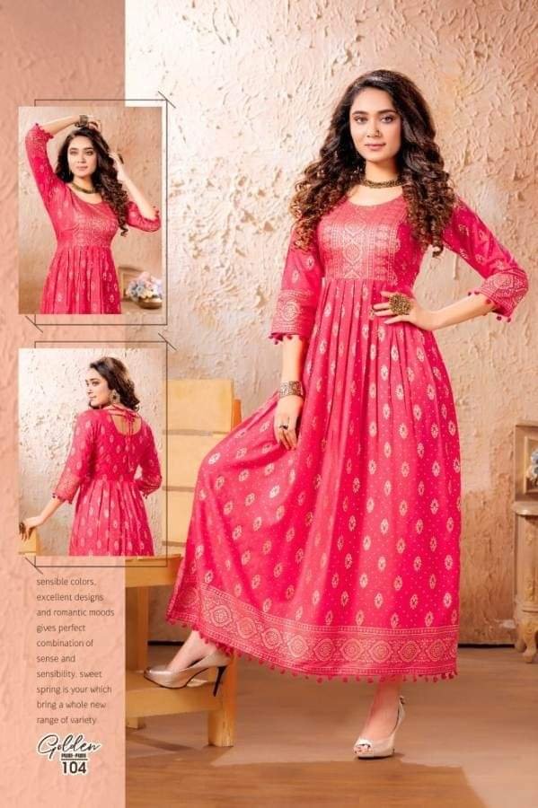 Light Pink and Gold Designer Frock Style Women Kurthi Light Pink and Gold Designer Frock Style Women Kurthi