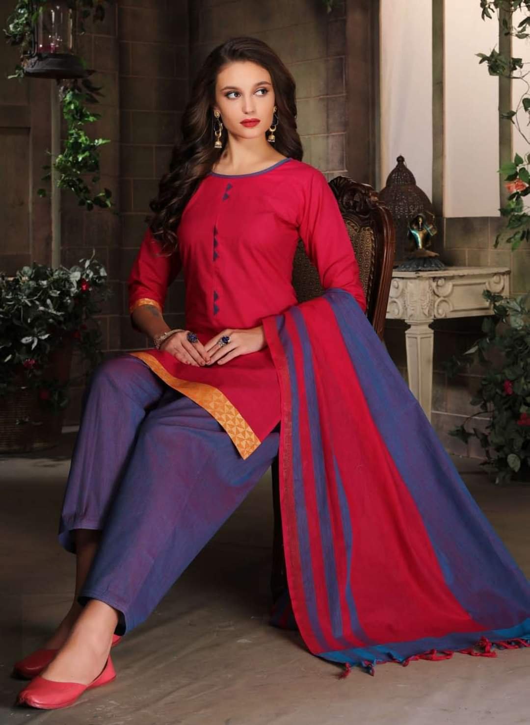 Pink and Light Purple Handloom Ready-Made Shalwar Suit