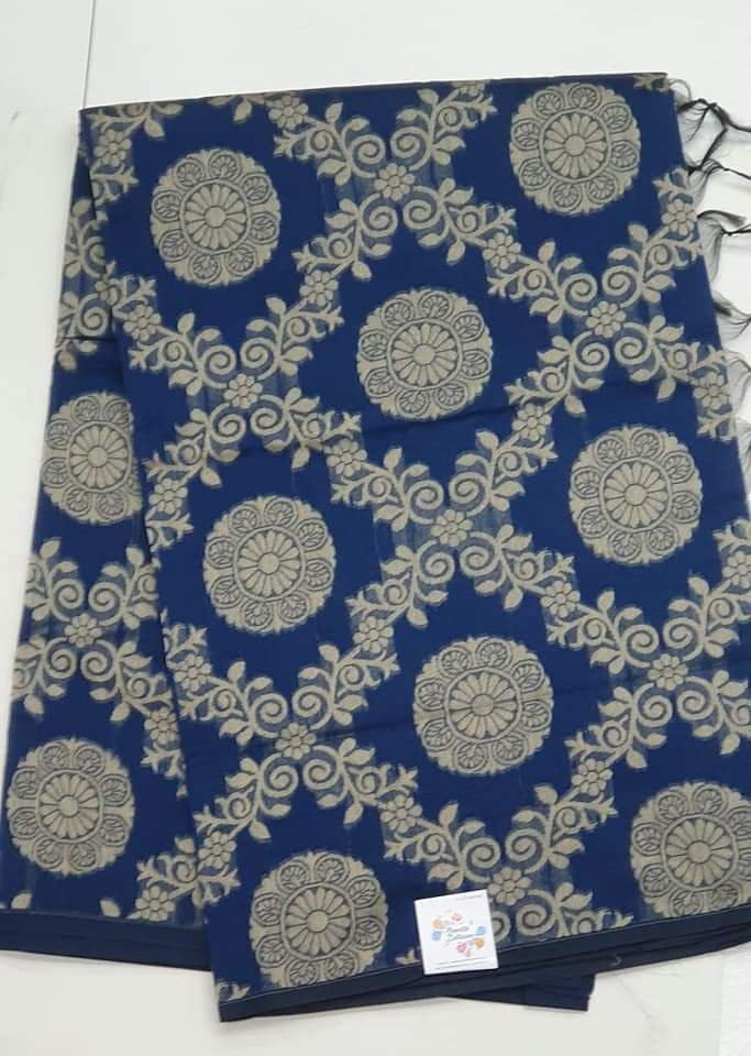 Navy Blue and Gold Silk Cotton Saree