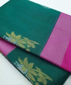 Peacock Green and Pink Silk Cotton Saree