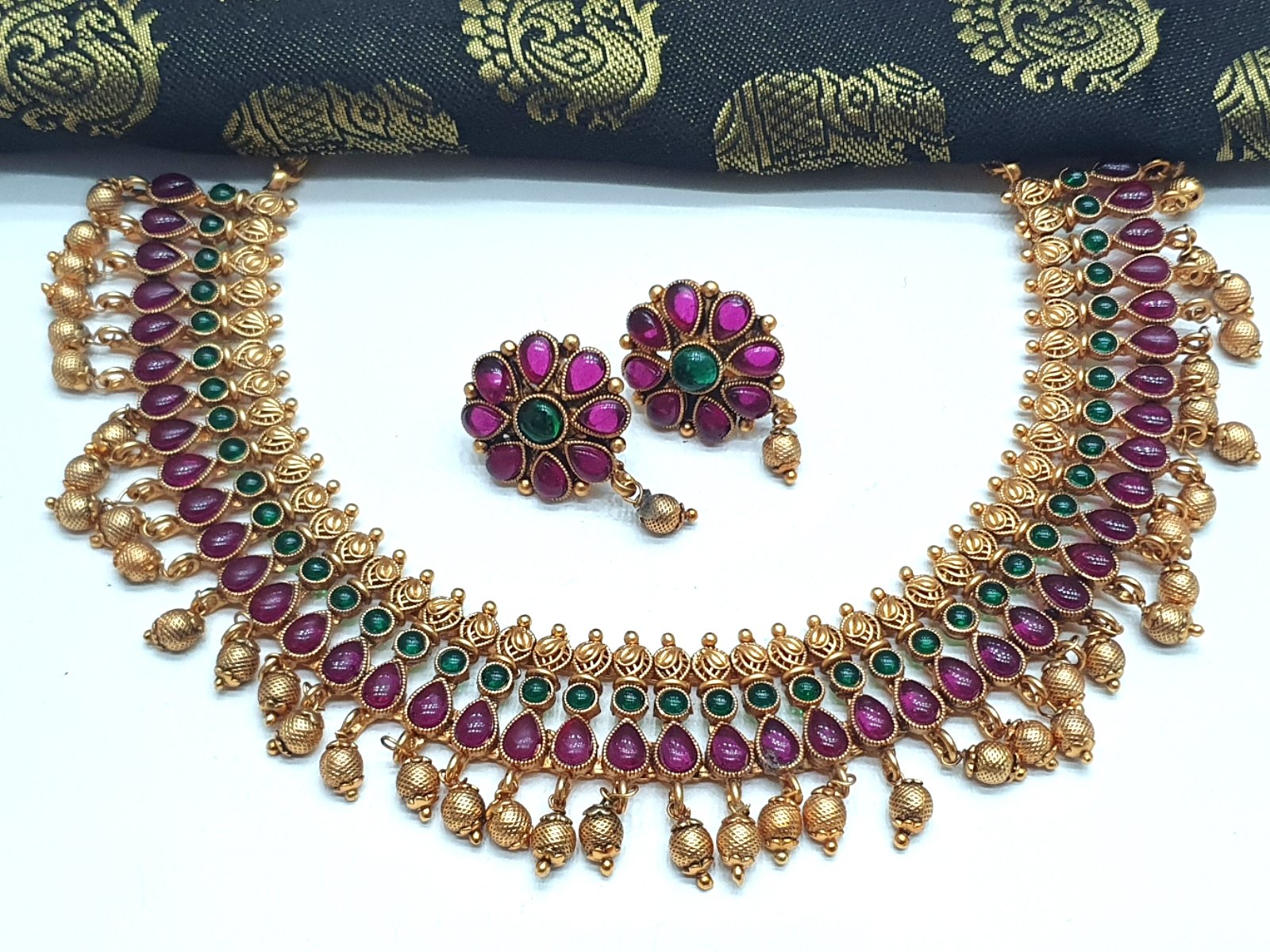 Multi Colour Golden Pearl Matte Finished Necklace Multi Colour Golden Pearl Matte Finished Necklace