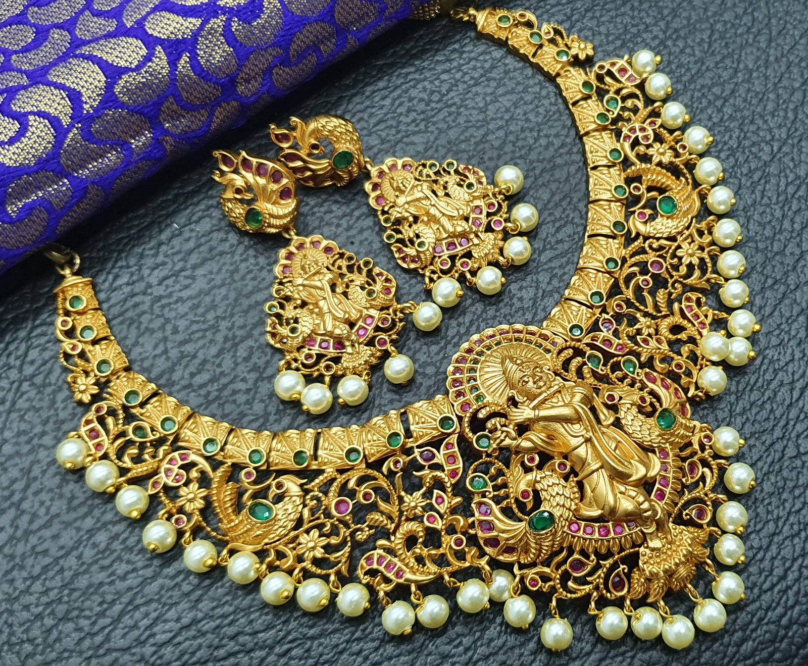 Krishna With Flute Multi Colour Matte Finished Necklace Krishna With Flute Multi Colour Matte Finished Necklace