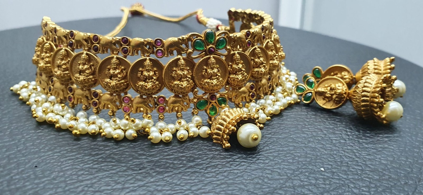 Lakshmi With Coin Multi Colour Pearl Matte Finished Necklace Lakshmi With Coin Multi Colour Pearl Matte Finished Necklace