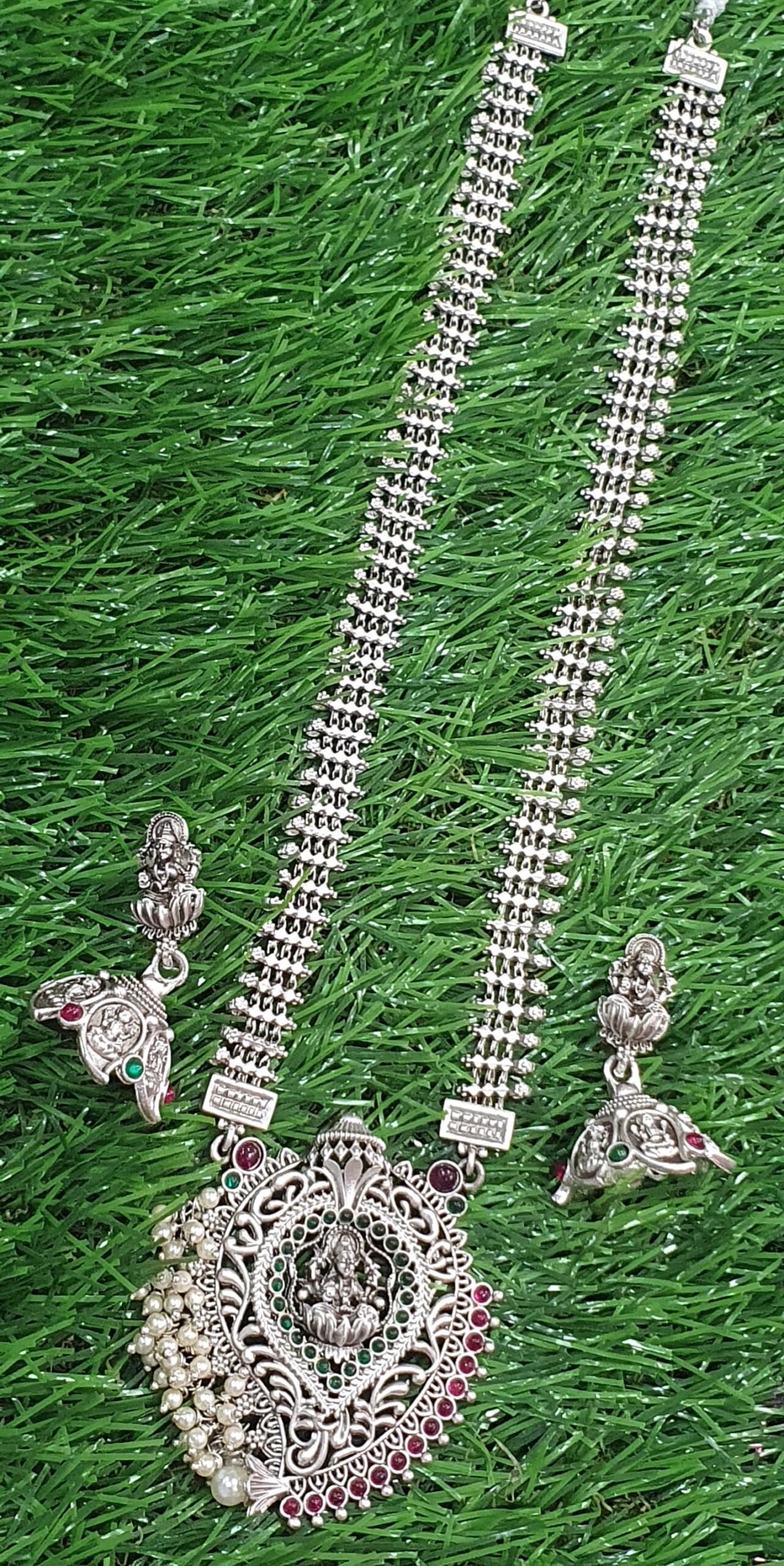 Lakshmi Pearl Silver Oxidised Matte Finished Harram Lakshmi Pearl Silver Oxidised Matte Finished Harram - Image 2