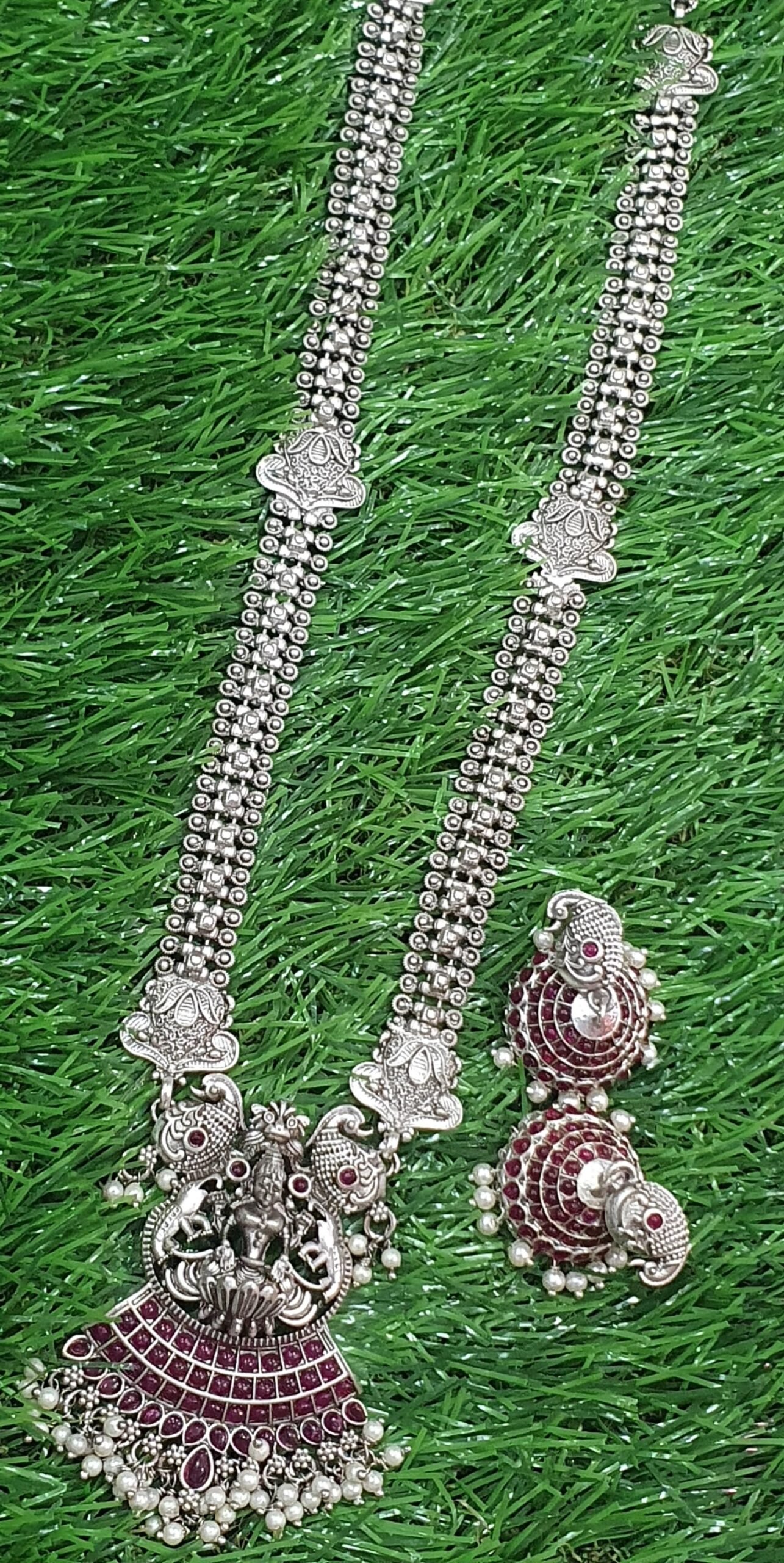 Lakshmi Peacock Silver Oxidised Matte Finished Harram Lakshmi Peacock Silver Oxidised Matte Finished Harram - Image 2