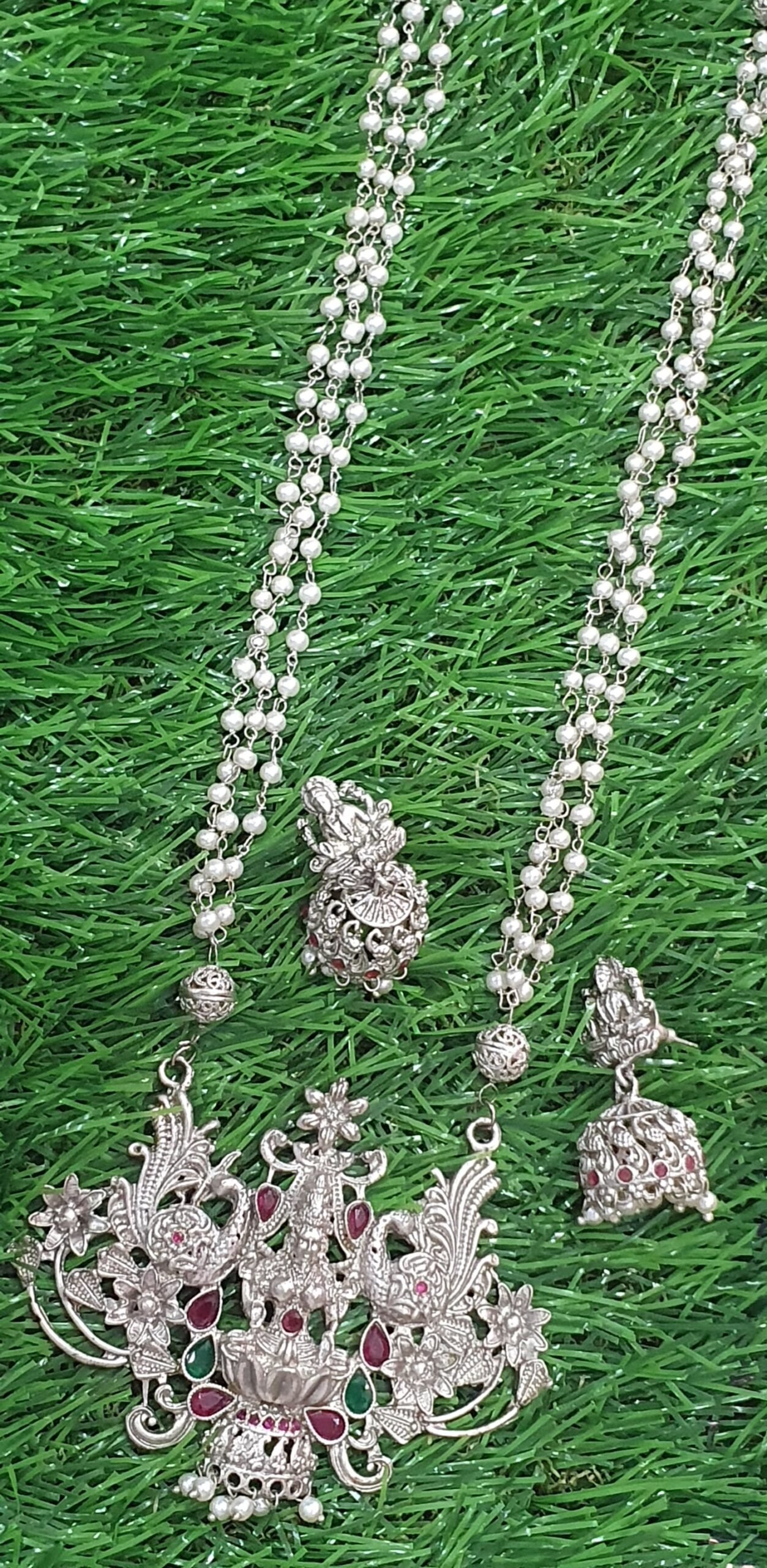 Lakshmi Pearl Silver Oxidised Matte Finished Harram Lakshmi Pearl Silver Oxidised Matte Finished Harram - Image 2