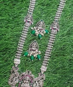 Lakshmi Green Pearl Silver Oxidised Matte Finished Harram Lakshmi Green Pearl Silver Oxidised Matte Finished Harram