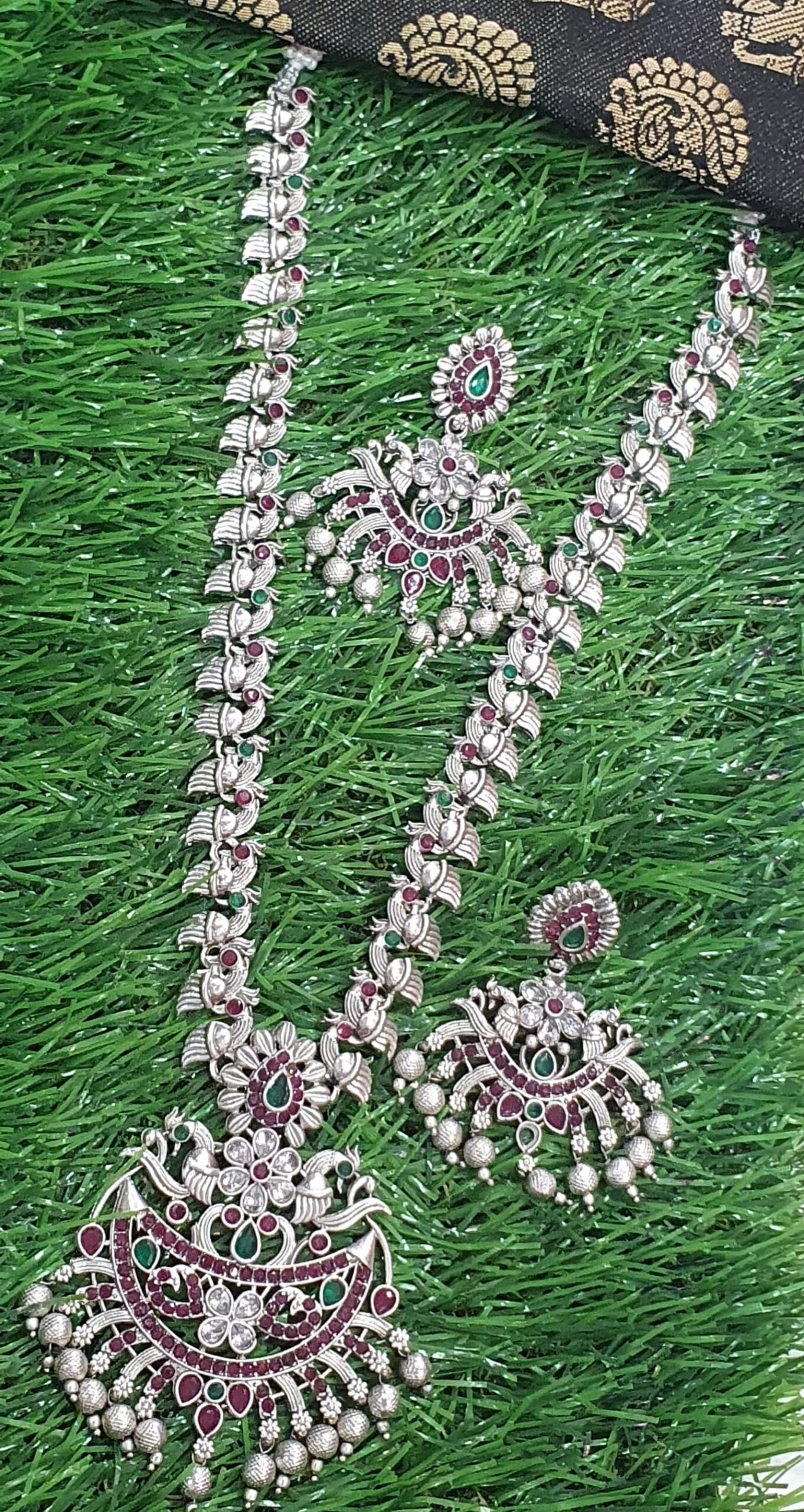 Peacock Silver Oxidised Matte Finished Harram Peacock Silver Oxidised Matte Finished Harram - Image 2