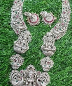 Lakshmi With Jhumkha Silver Oxidised Matte Finished Harram Lakshmi With Jhumkha Silver Oxidised Matte Finished Harram