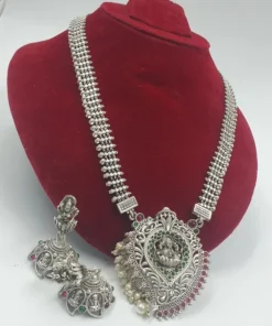 Lakshmi Pearl Silver Oxidised Matte Finished Harram
