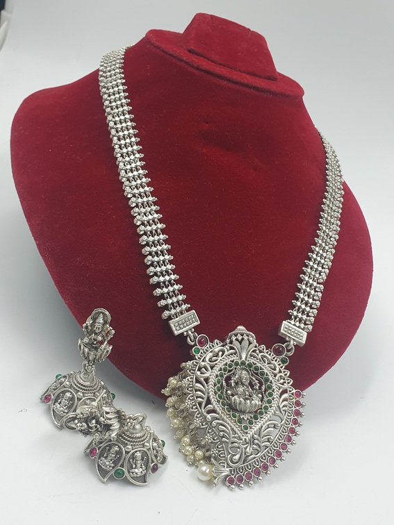 Lakshmi Pearl Silver Oxidised Matte Finished Harram Lakshmi Pearl Silver Oxidised Matte Finished Harram
