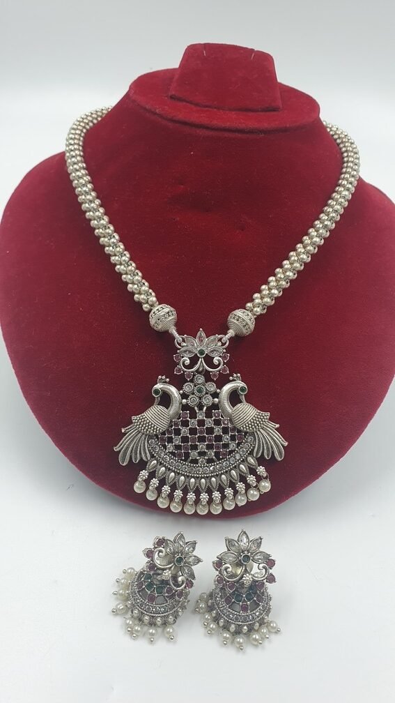 Peacock Silver Oxidised Matte Finished Harram Peacock Silver Oxidised Matte Finished Harram