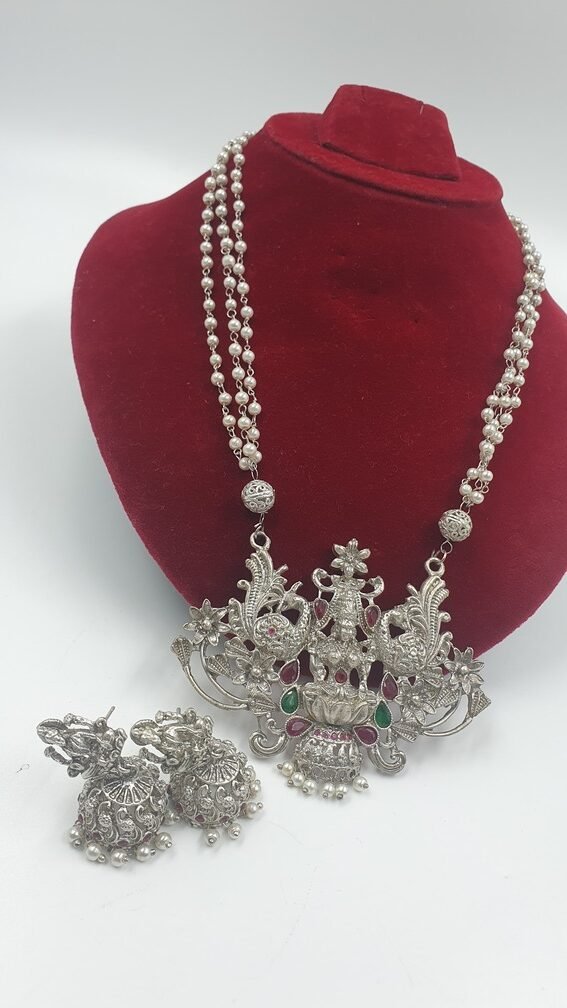 Lakshmi Pearl Silver Oxidised Matte Finished Harram Lakshmi Pearl Silver Oxidised Matte Finished Harram