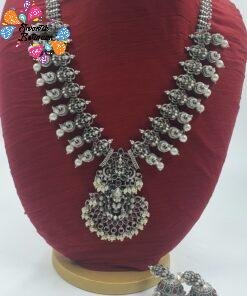 Lakshmi With Pearl Silver Oxidised Matte Finished Harram