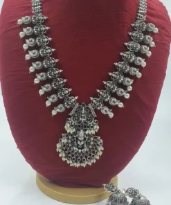 Lakshmi With Pearl Silver Oxidised Matte Finished Harram Lakshmi With Pearl Silver Oxidised Matte Finished Harram