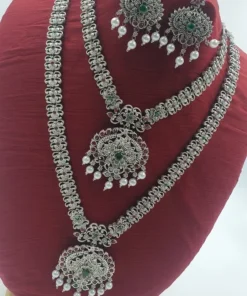 Alternative view of Peacock Silver Oxidised Matte Finished Semi Bridal Combo Set