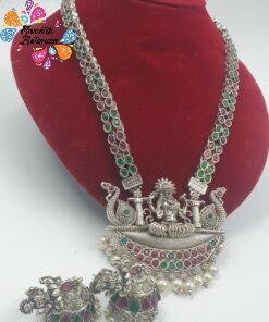 Lakshmi & Peacock Silver Oxidised Matte Finished Harram